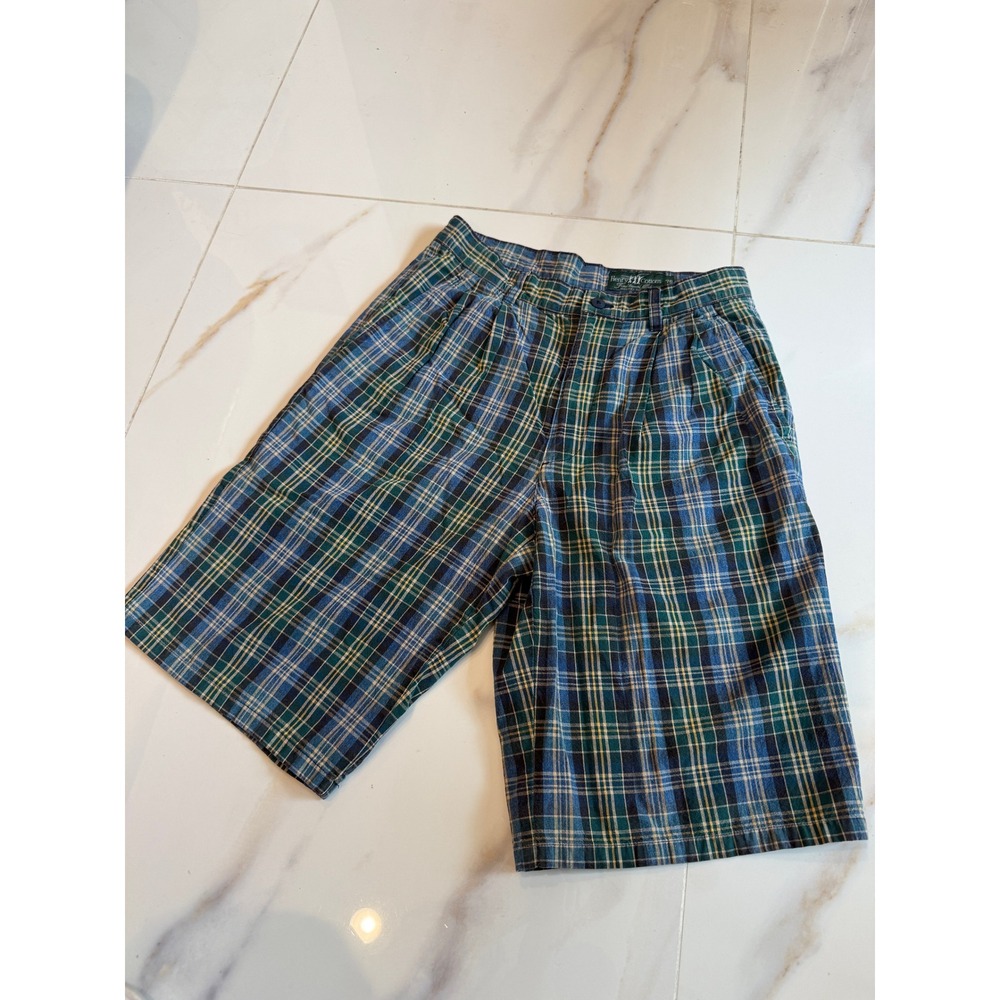 Henry Cottons Traditional Makers Mens Plaid Pleated Shorts‎ Green Blue Yellow 76